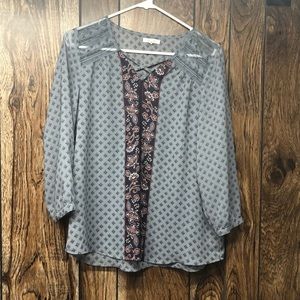 Dressy Print Top with Lace Detailing